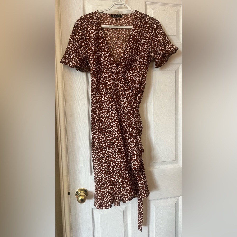Floral Brown Wrap Dress